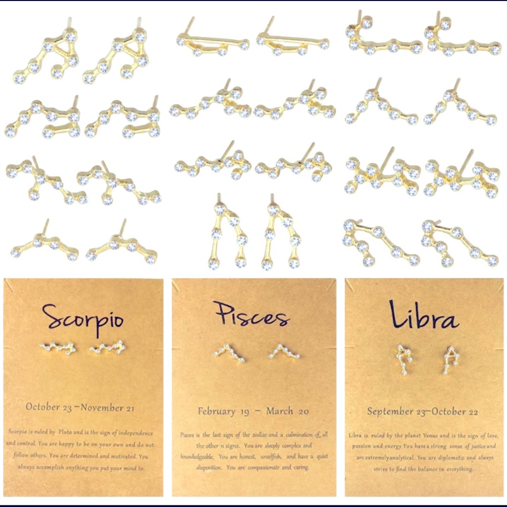 Constellation Earrings, Sterling Silver earrings Nickel Free. 12 Zodiac sign